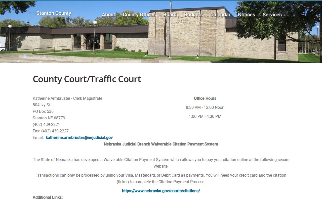 Stanton County Court clerk-magistrate contact and hours source