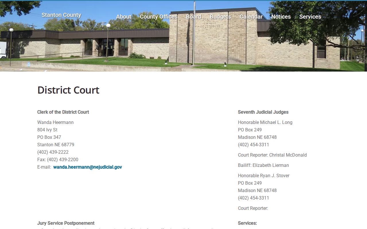 Stanton County District Court contact and filing context