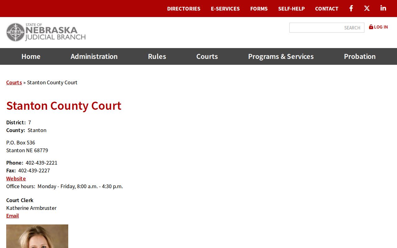 Nebraska Judicial Branch court contact source for Stanton County