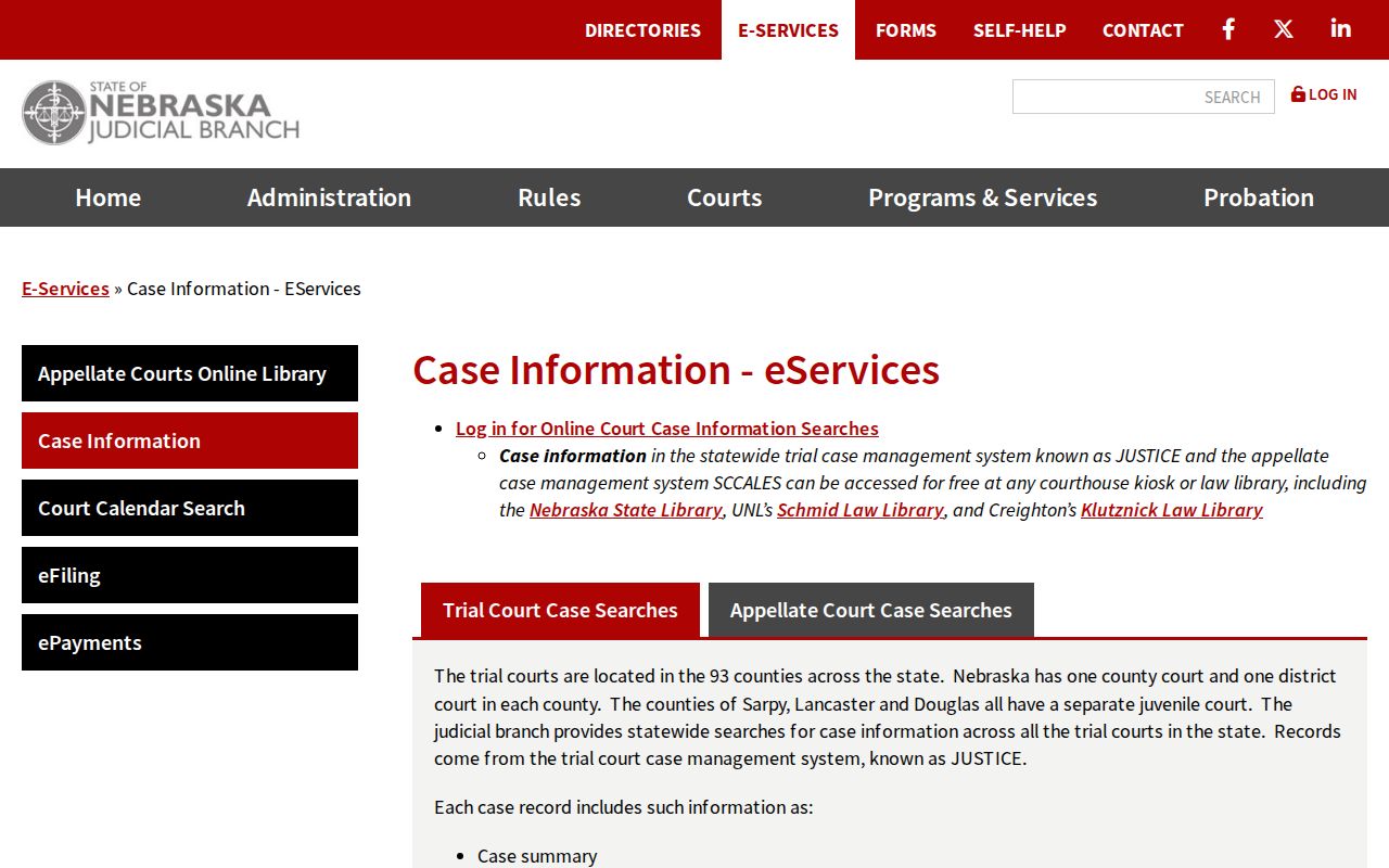 Nebraska JUSTICE case information explanation for Stanton County records