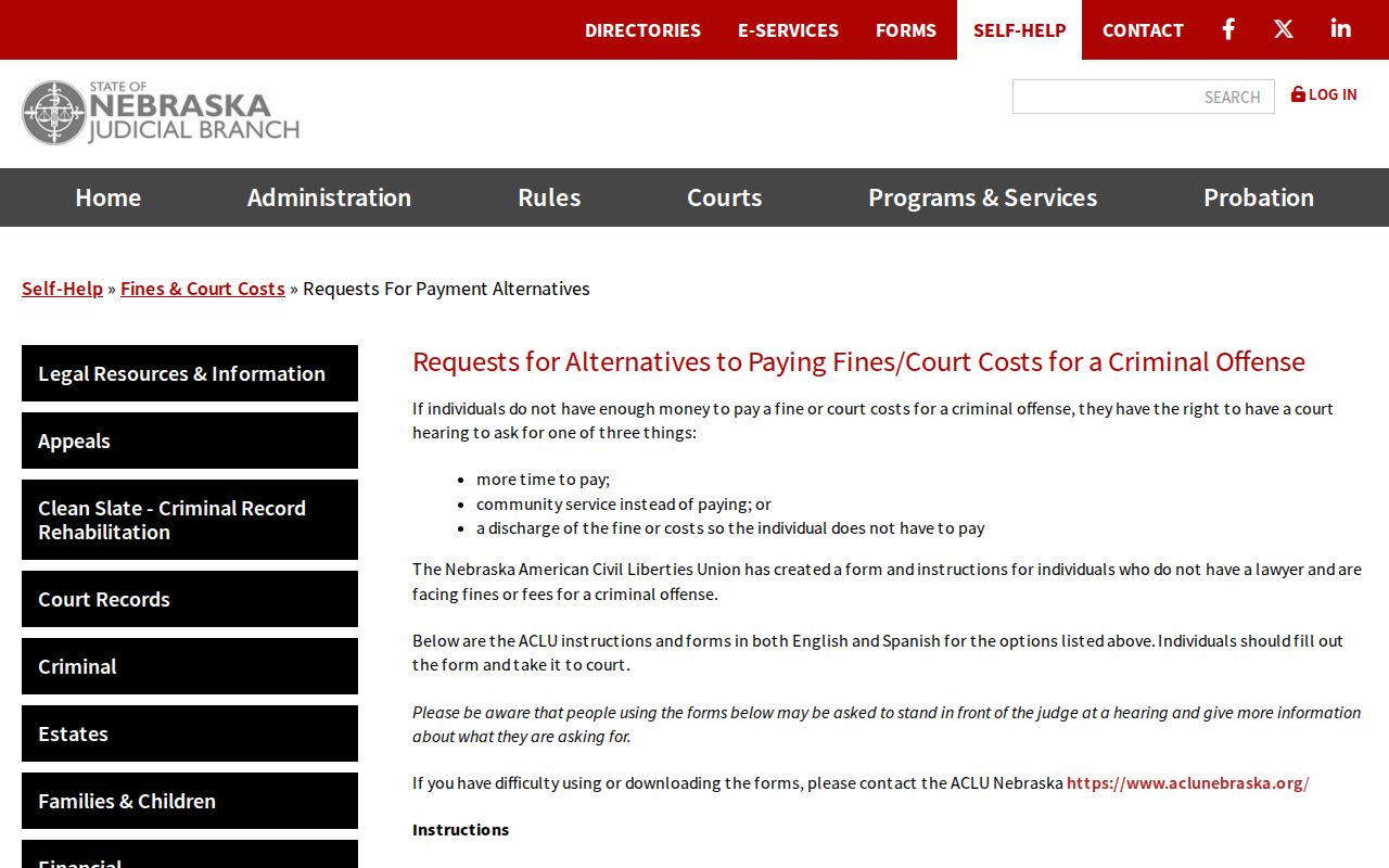 Nebraska Judicial Branch court-directed payment alternatives