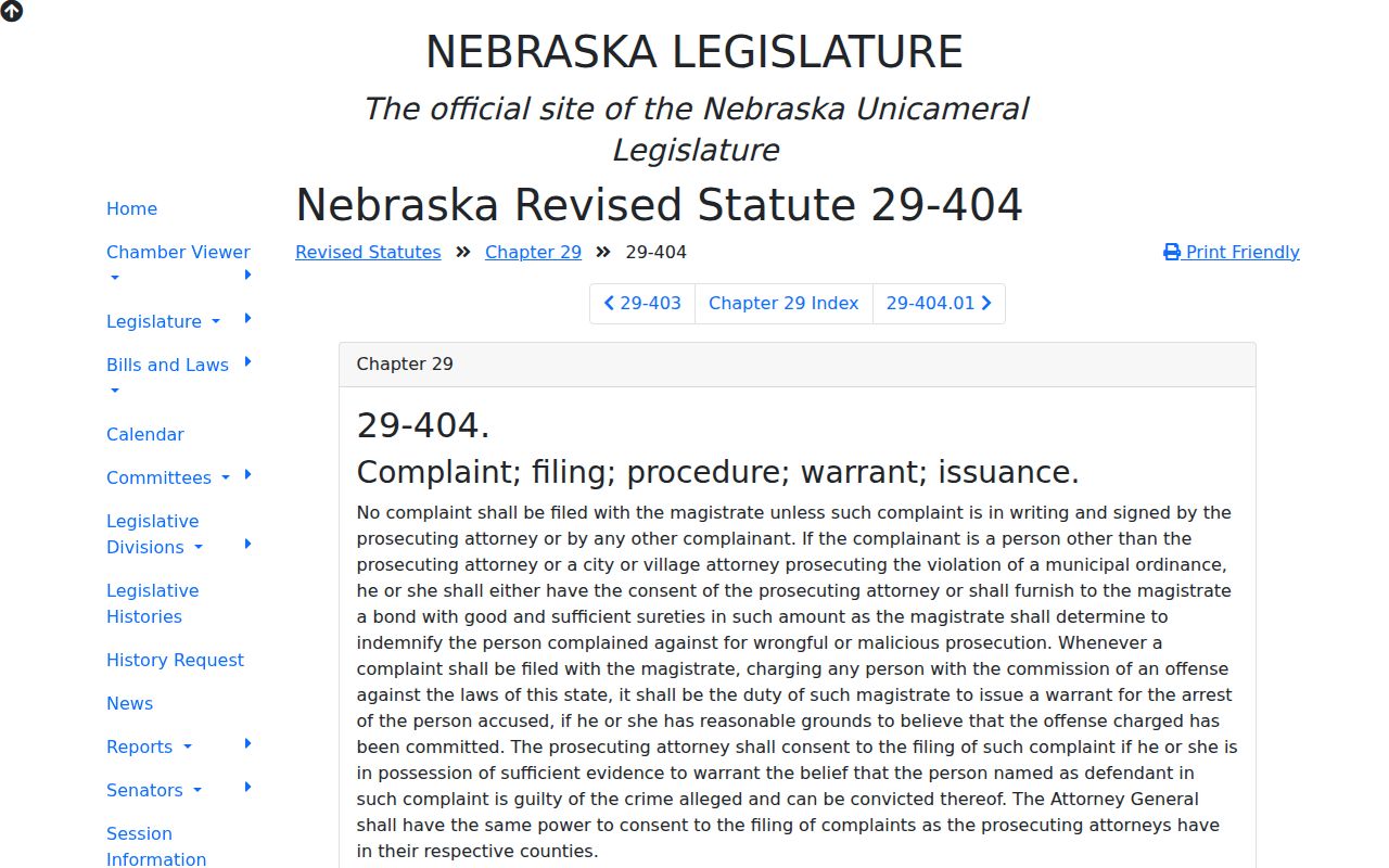 Nebraska written complaint and arrest warrant issuance source