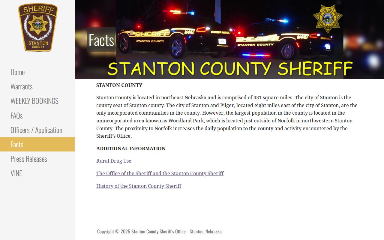 Stanton County sheriff facts about geography and communities