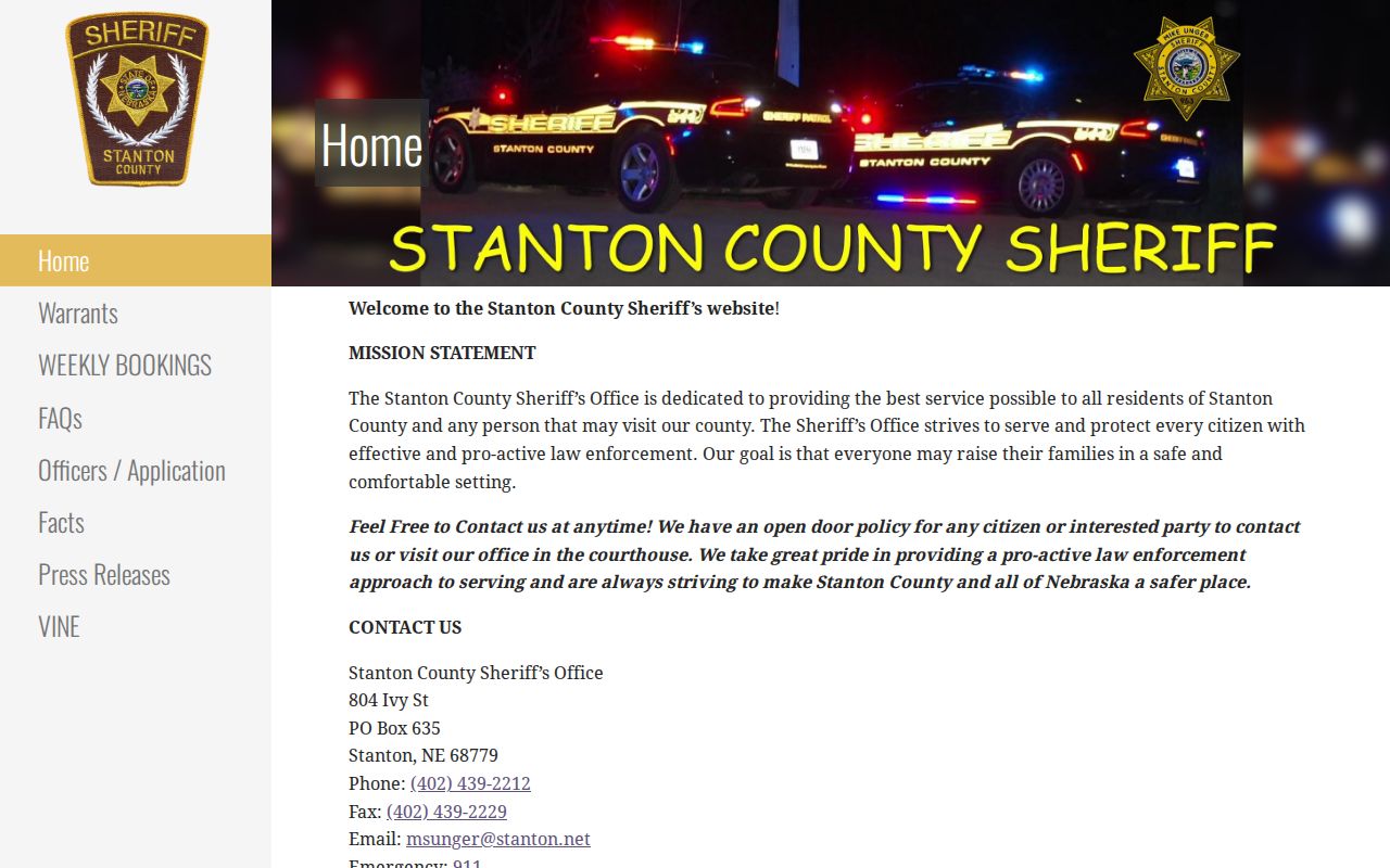 Stanton County Sheriff official home contact page